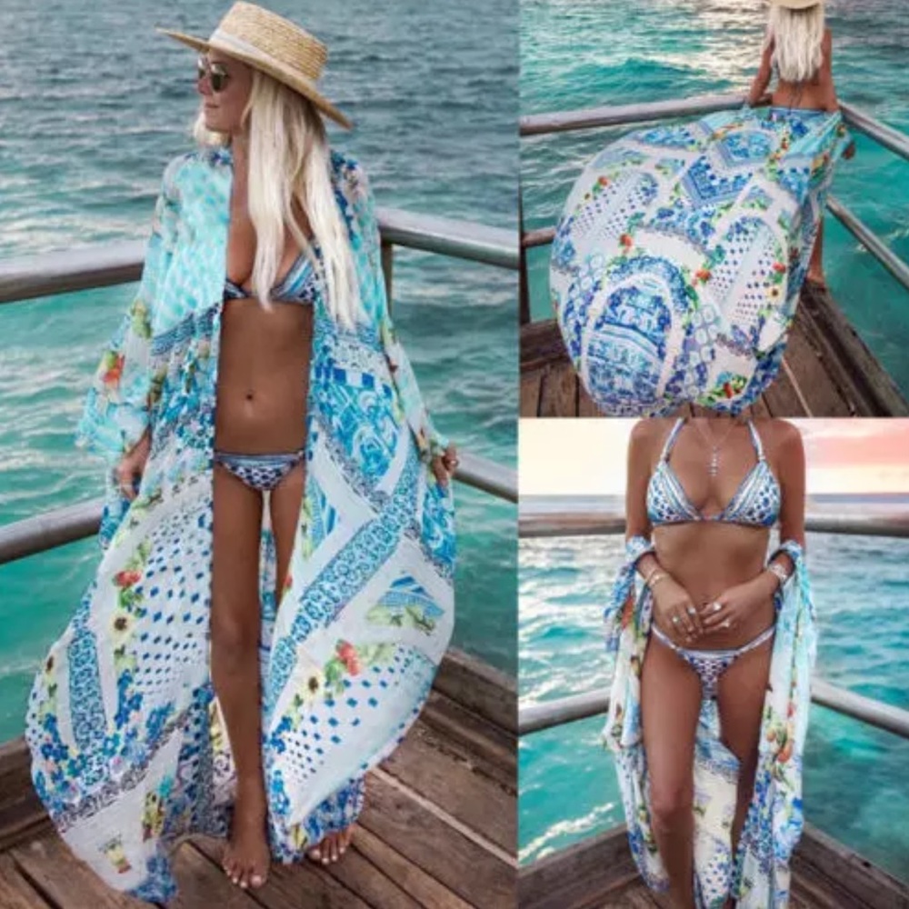 🔥 6 HOUR SALE - 1 Left! 🔥 Boho Beach Cover-Up in Blue & Green - Picture 4 of 8